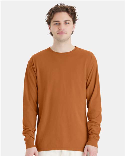 Custom Embroidered - ComfortWash by Hanes - Unisex Garment-Dyed Long Sleeve T-Shirt - Texas Orange - GDH200