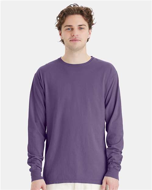 Custom Embroidered - ComfortWash by Hanes - Unisex Garment-Dyed Long Sleeve T-Shirt - Grape Soda - GDH200