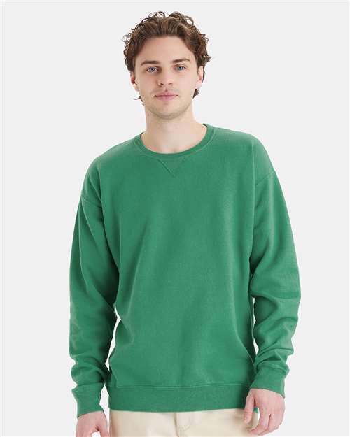 Custom Embroidered - ComfortWash by Hanes - Unisex Garment-Dyed Crewneck Sweatshirt - Rich Green Grass - GDH400