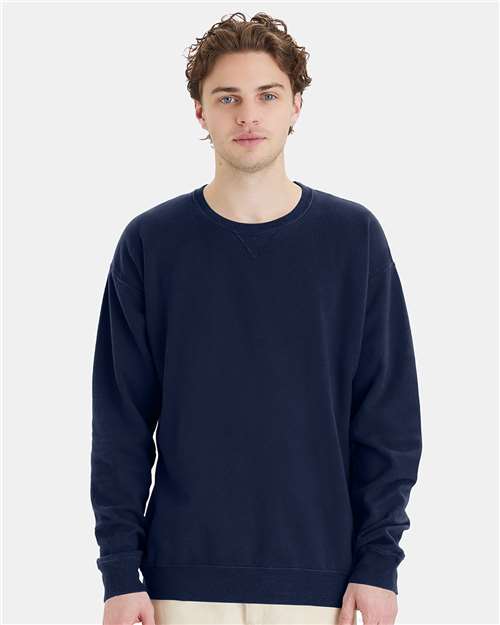 Custom Embroidered - ComfortWash by Hanes - Unisex Garment-Dyed Crewneck Sweatshirt - Navy - GDH400
