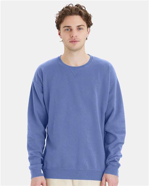Custom Embroidered - ComfortWash by Hanes - Unisex Garment-Dyed Crewneck Sweatshirt - Frontier Blue - GDH400