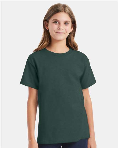 Custom Embroidered - Hanes - Youth Essential-T T-Shirt - Athletic Dark Green - 5480