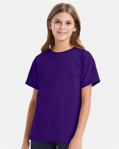 Custom Embroidered - Hanes - Youth Essential-T T-Shirt - Athletic Purple - 5480