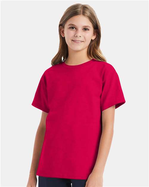 Custom Embroidered - Hanes - Youth Essential-T T-Shirt - Athletic Crimson - 5480