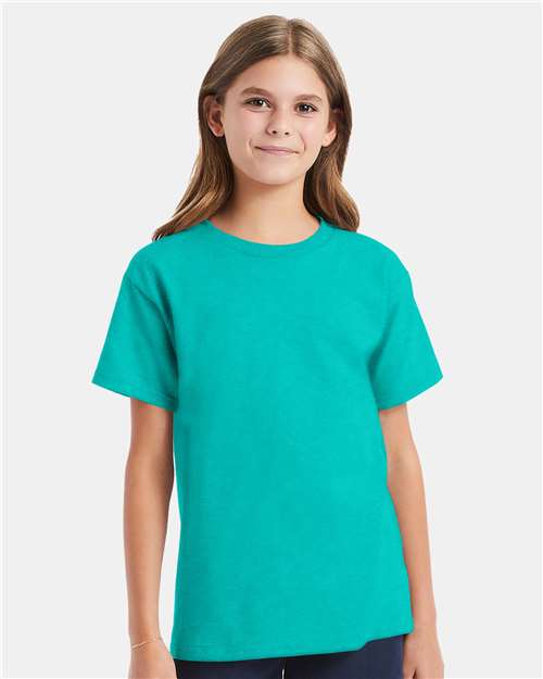 Custom Embroidered - Hanes - Youth Essential-T T-Shirt - Athletic Teal - 5480