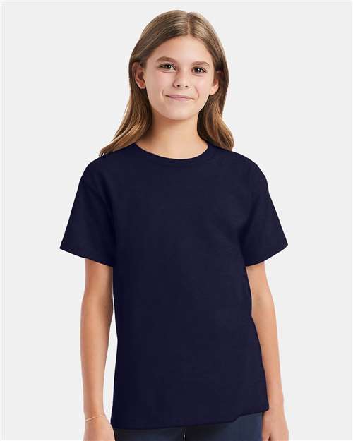 Custom Embroidered - Hanes - Youth Essential-T T-Shirt - Athletic Navy - 5480