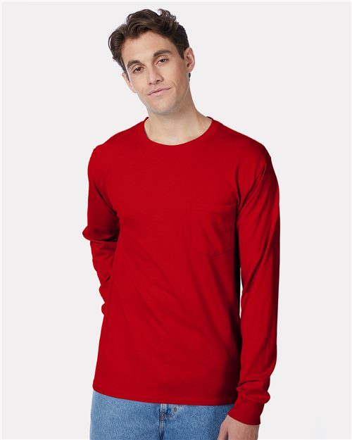 Custom Embroidered - Hanes - Men's Authentic Long Sleeve Pocket T-Shirt - 5596