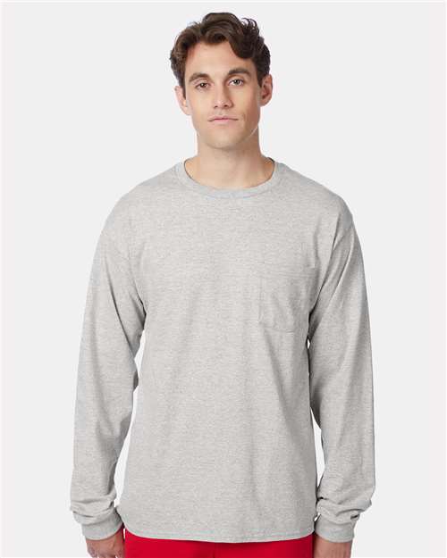Custom Embroidered - Hanes - Men's Authentic Long Sleeve Pocket T-Shirt - 5596