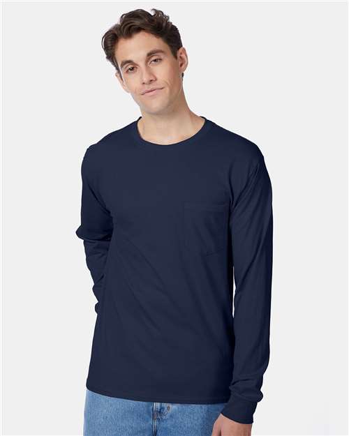 Custom Embroidered - Hanes - Men's Authentic Long Sleeve Pocket T-Shirt - 5596