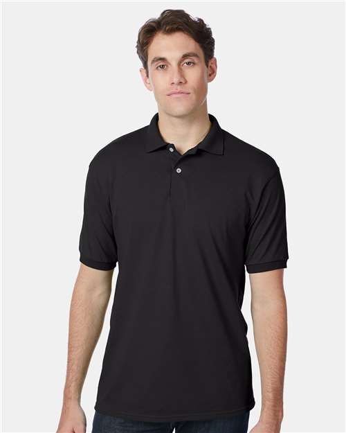 Custom Embroidered - Hanes - Men's EcoSmart® Jersey Polo - Black - 054X
