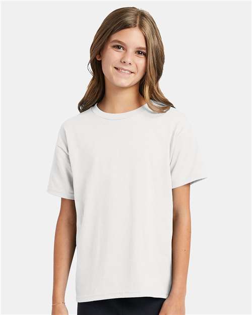 Custom Embroidered - Hanes - Youth EcoSmart® T-Shirt - White - 5370