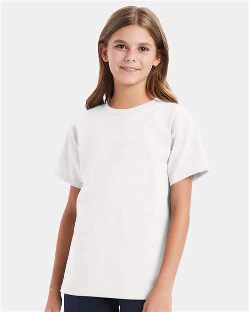 Custom Embroidered - Hanes - Youth Essential-T T-Shirt - White - 5480