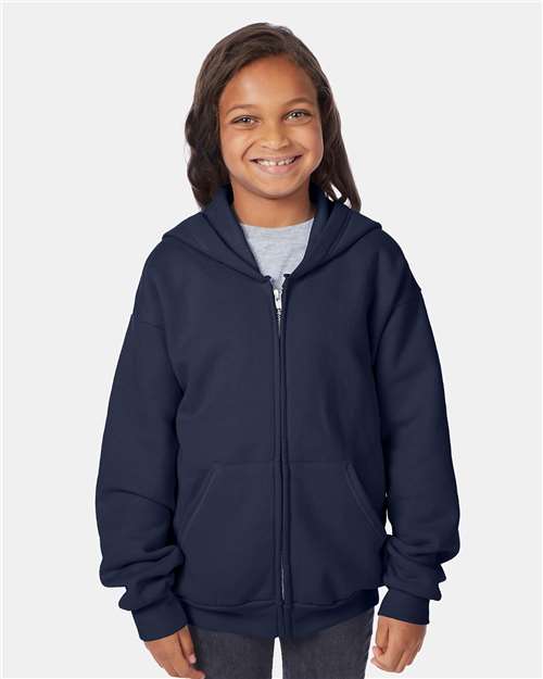 Custom Embroidered - Hanes - Youth EcoSmart® Full-Zip Hooded Sweatshirt - P480