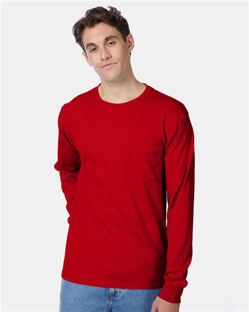 Custom Embroidered - Hanes - Men's Authentic Long Sleeve Pocket T-Shirt - 5596