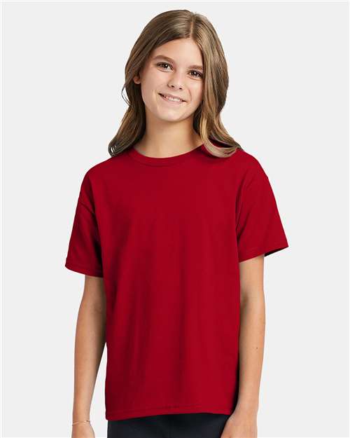 Custom Embroidered - Hanes - Youth EcoSmart® T-Shirt - Deep Red - 5370
