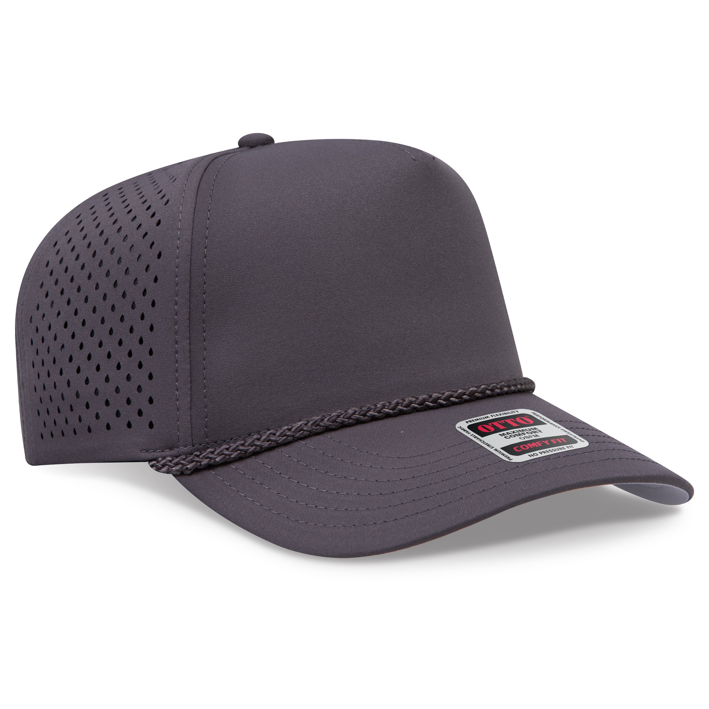 Custom Embroidered or DTF Printed - OTTO CAP® OTTO COMFY FIT® 5 Panel Mid Profile Perforated Baseball Cap