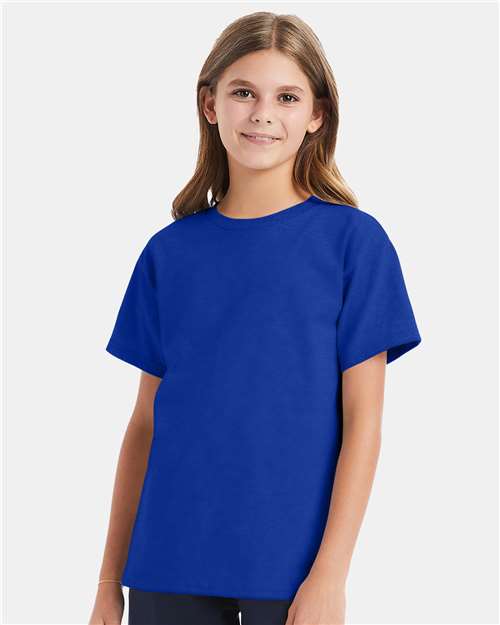 Custom Embroidered - Hanes - Youth Essential-T T-Shirt - Deep Royal - 5480