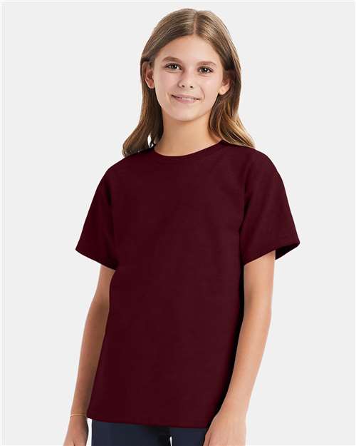 Custom Embroidered - Hanes - Youth Essential-T T-Shirt - Maroon - 5480