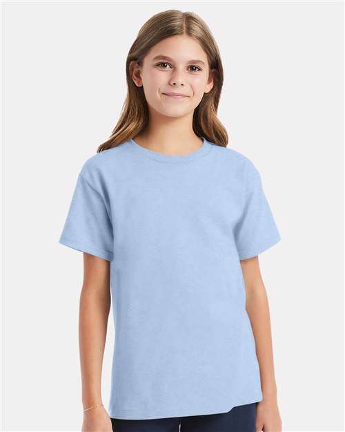 Custom Embroidered - Hanes - Youth Essential-T T-Shirt - Light Blue - 5480
