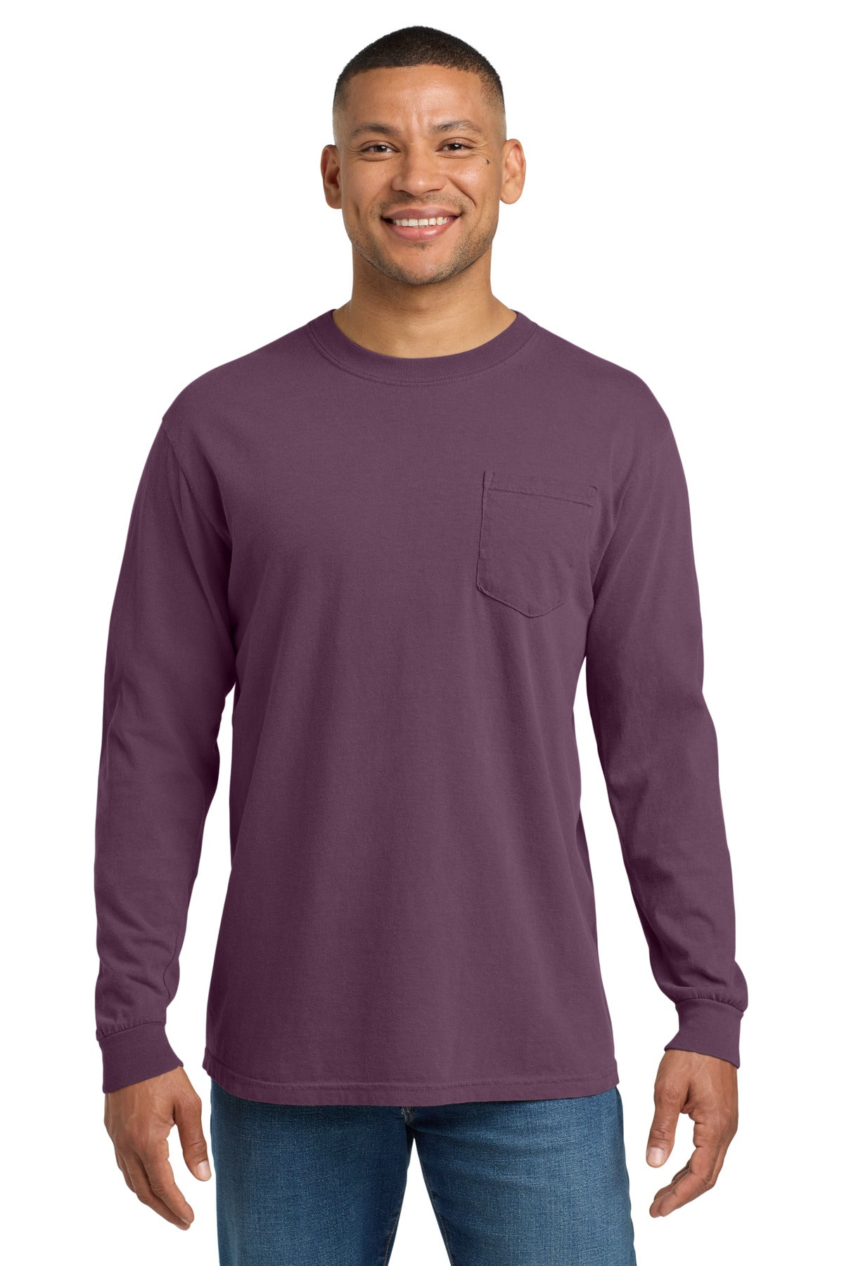 Custom Embroidery or DTF Print - COMFORT COLORS ® Heavyweight Ring Spun Long Sleeve Pocket Tee. 4410