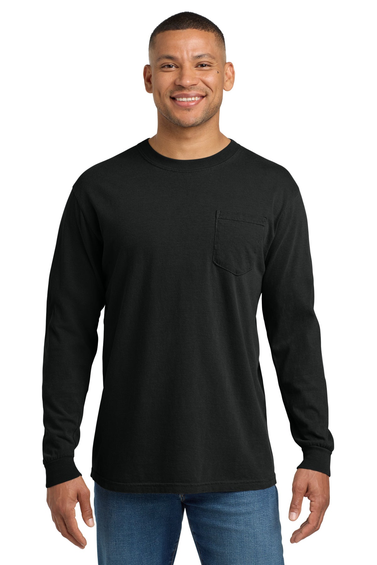 Custom Embroidery or DTF Print - COMFORT COLORS ® Heavyweight Ring Spun Long Sleeve Pocket Tee. 4410