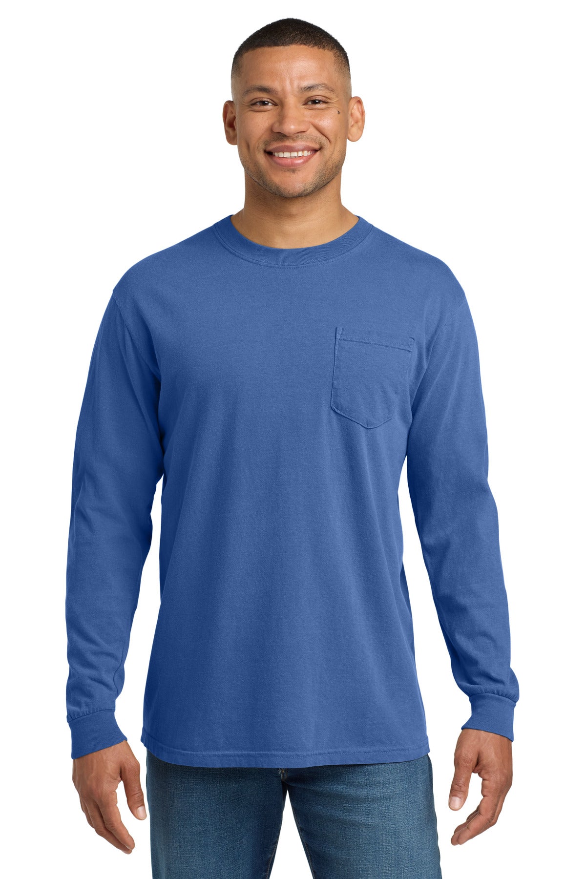 Custom Embroidery or DTF Print - COMFORT COLORS ® Heavyweight Ring Spun Long Sleeve Pocket Tee. 4410