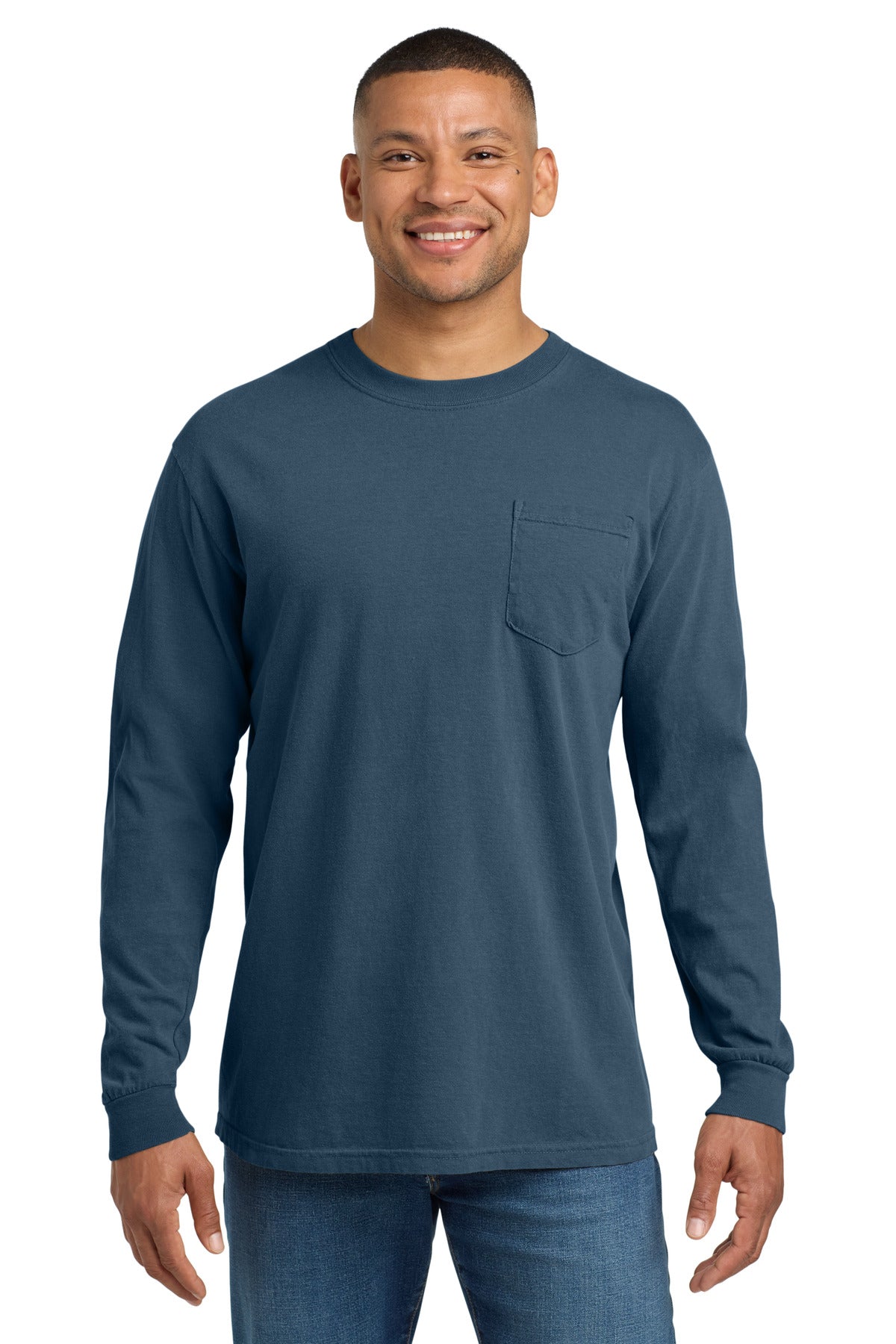 Custom Embroidery or DTF Print - COMFORT COLORS ® Heavyweight Ring Spun Long Sleeve Pocket Tee. 4410