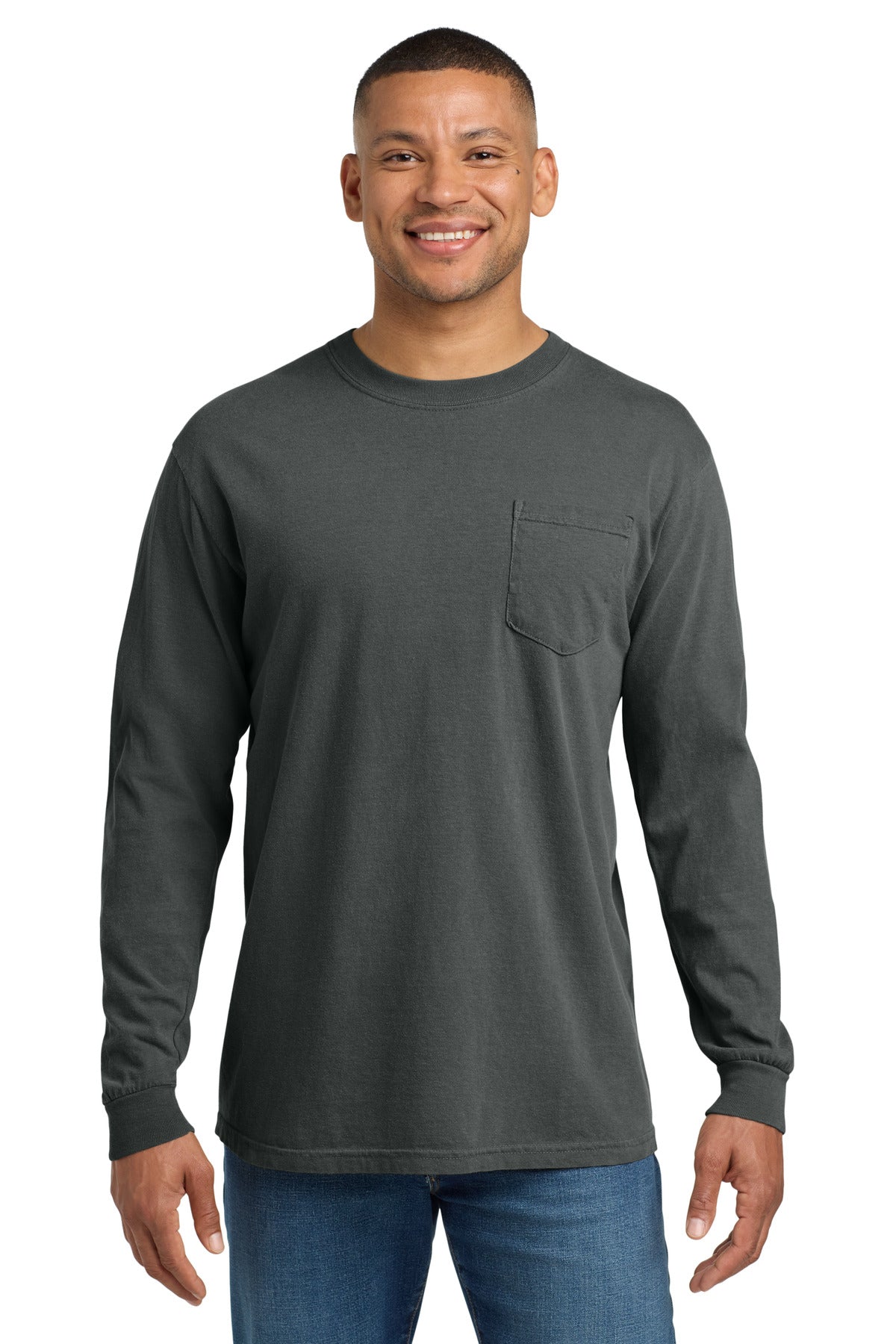 Custom Embroidery or DTF Print - COMFORT COLORS ® Heavyweight Ring Spun Long Sleeve Pocket Tee. 4410