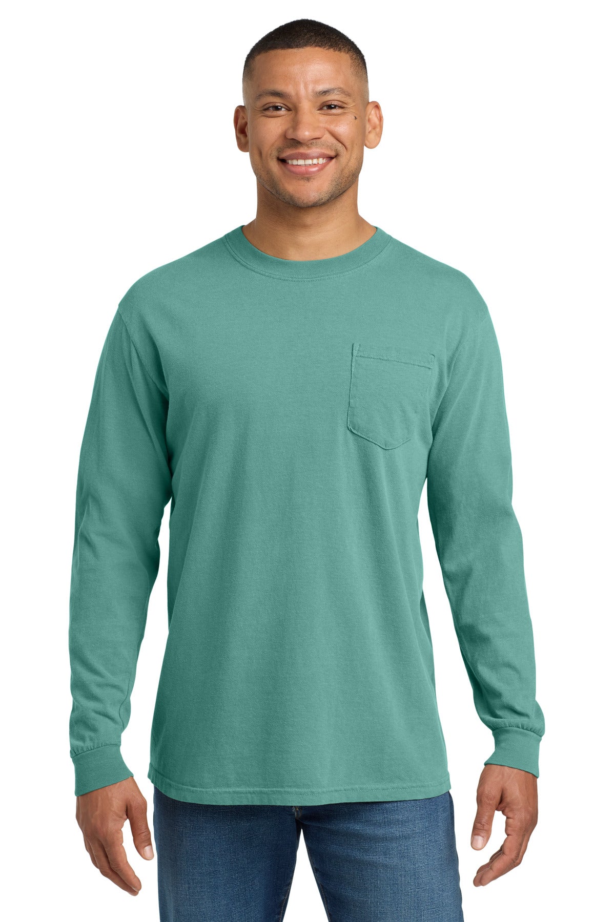 Custom Embroidery or DTF Print - COMFORT COLORS ® Heavyweight Ring Spun Long Sleeve Pocket Tee. 4410