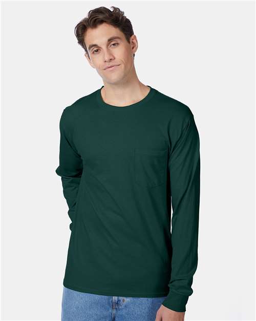 Custom Embroidered - Hanes - Men's Authentic Long Sleeve Pocket T-Shirt - 5596