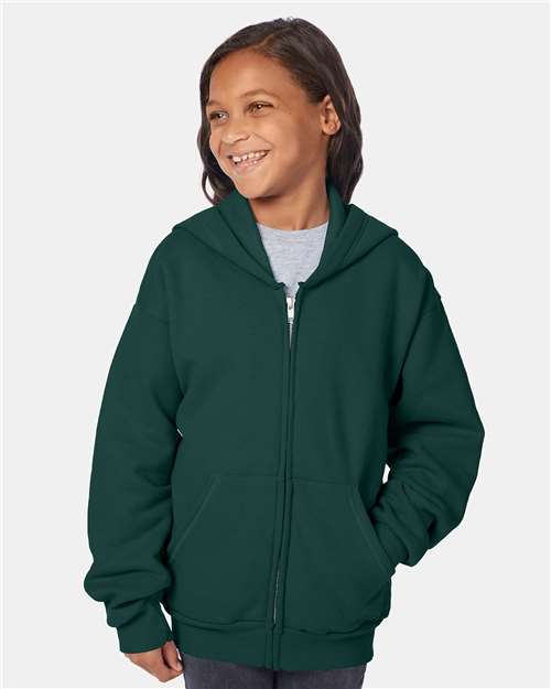 Custom Embroidered - Hanes - Youth EcoSmart® Full-Zip Hooded Sweatshirt - P480