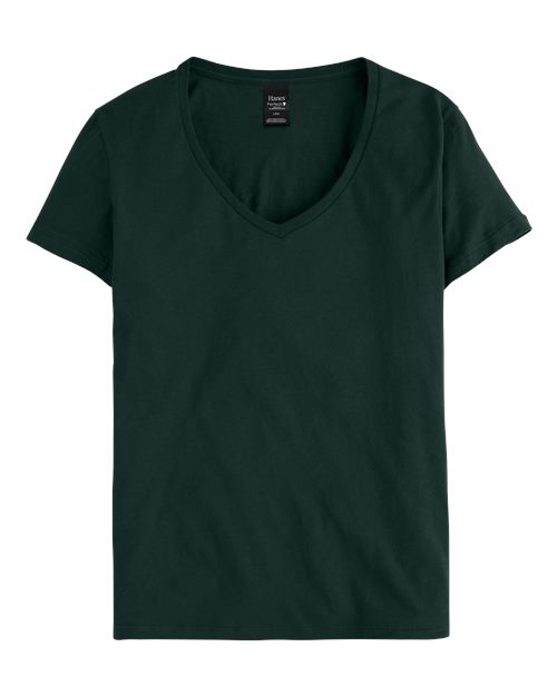Custom Embroidered - Hanes - Women's Perfect-T V-Neck T-Shirt - Deep Forest - S04V