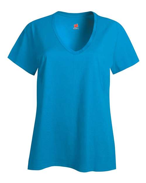 Custom Embroidered - Hanes - Women's Perfect-T V-Neck T-Shirt - Teal - S04V