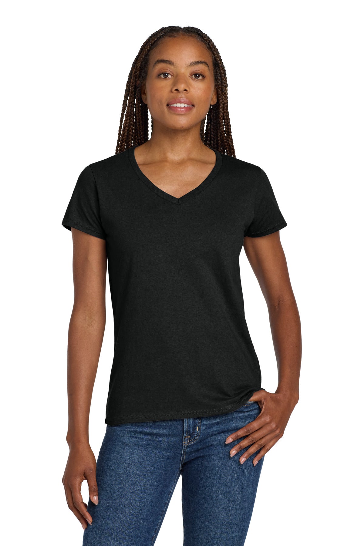 Custom Embroidered or DTF Printed - Gildan ® Women's Heavy Cotton ™ 100% Cotton V-Neck T-Shirt. 5V00L