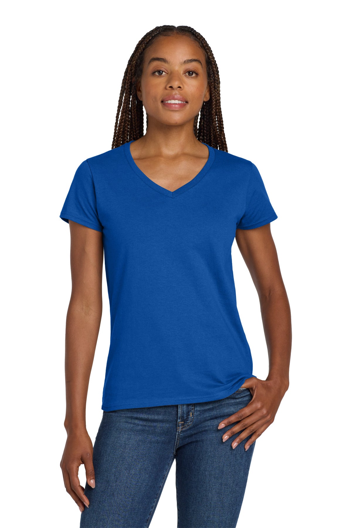 Custom Embroidered or DTF Printed - Gildan ® Women's Heavy Cotton ™ 100% Cotton V-Neck T-Shirt. 5V00L