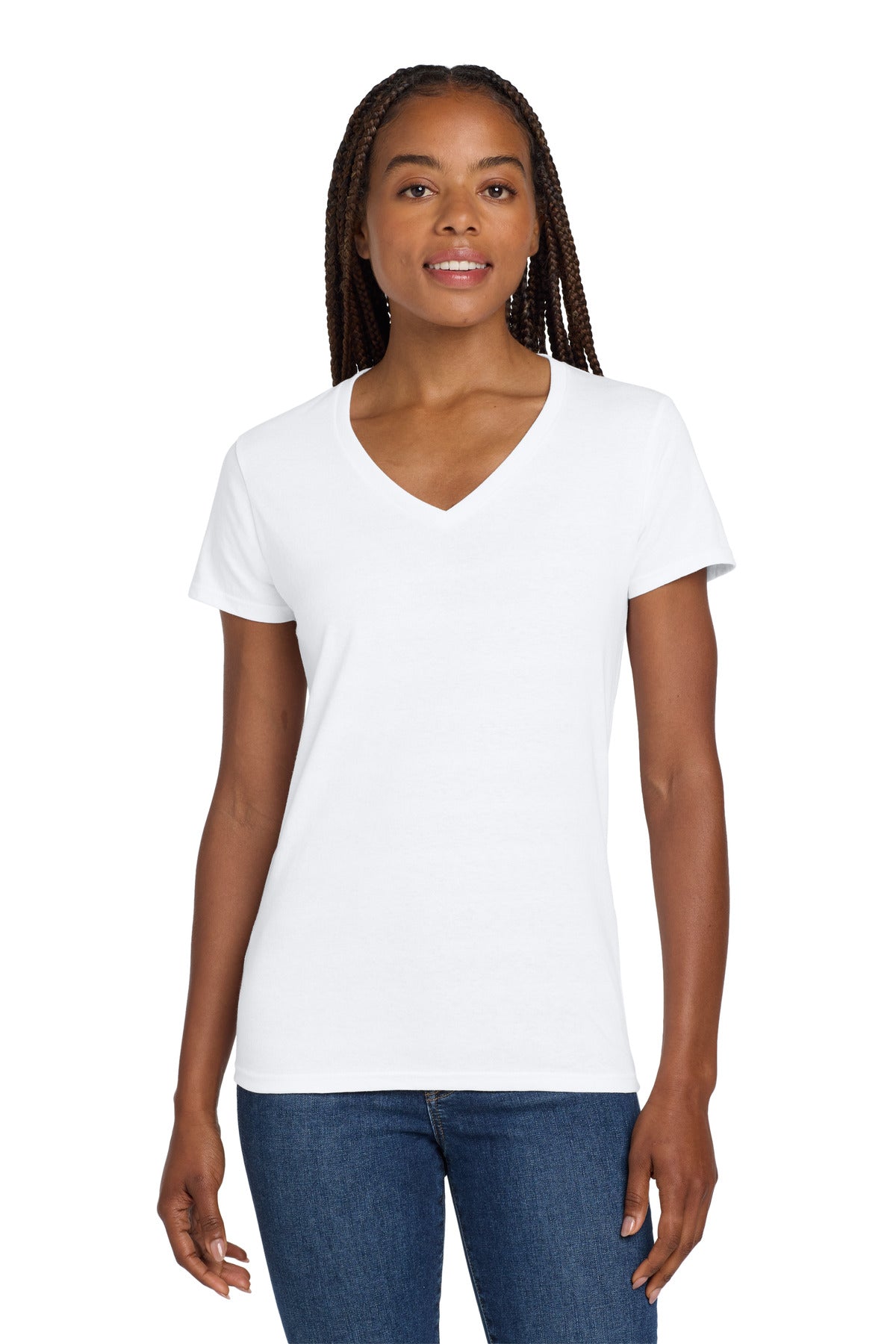 Custom Embroidered or DTF Printed - Gildan ® Women's Heavy Cotton ™ 100% Cotton V-Neck T-Shirt. 5V00L