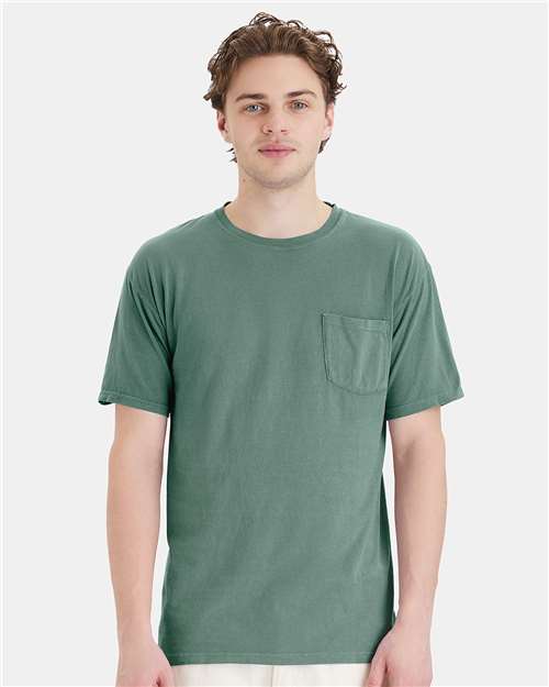 Custom Embroidered - ComfortWash by Hanes - Unisex Garment-Dyed Pocket T-Shirt - Cypress Green - GDH150
