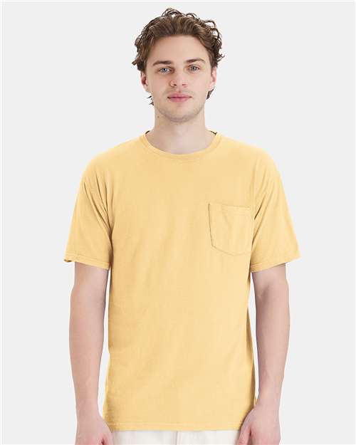 Custom Embroidered - ComfortWash by Hanes - Unisex Garment-Dyed Pocket T-Shirt - Summer Squash Yellow - GDH150