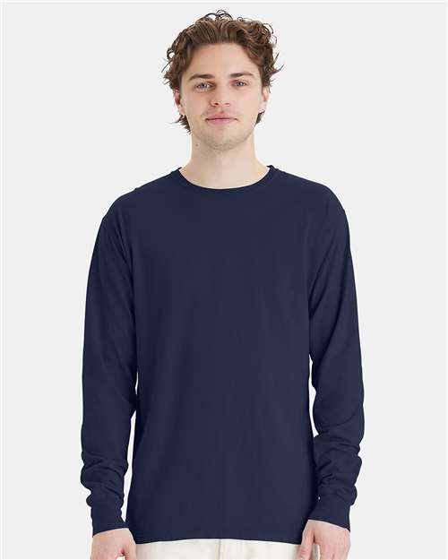 Custom Embroidered - ComfortWash by Hanes - Unisex Garment-Dyed Long Sleeve T-Shirt - Navy - GDH200