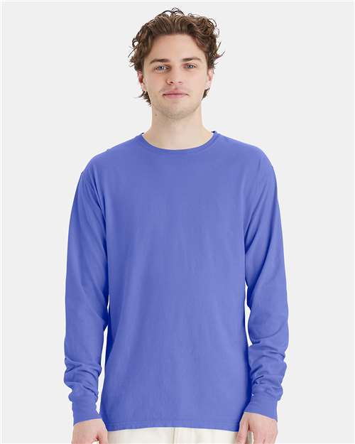 Custom Embroidered - ComfortWash by Hanes - Unisex Garment-Dyed Long Sleeve T-Shirt - Deep Forte Blue - GDH200