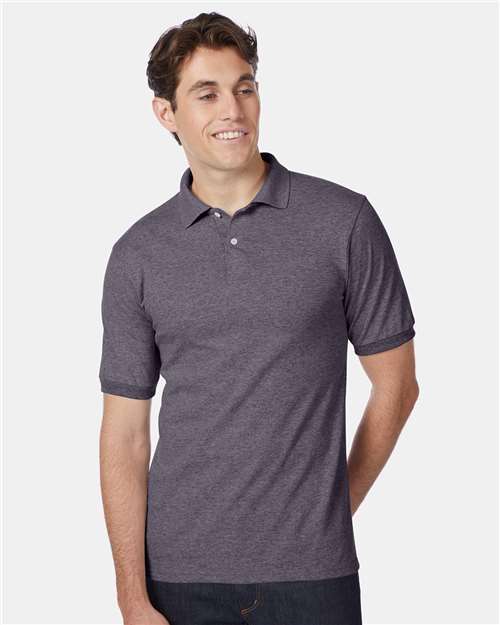 Custom Embroidered - Hanes - Men's EcoSmart® Jersey Polo - Charcoal Heather - 054X