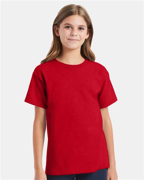 Custom Embroidered - Hanes - Youth Essential-T T-Shirt - Athletic Red - 5480