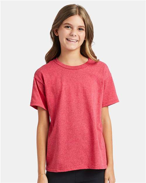 Custom Embroidered - Hanes - Youth EcoSmart® T-Shirt - Heather Red - 5370