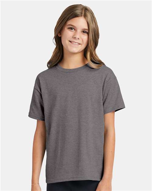 Custom Embroidered - Hanes - Youth EcoSmart® T-Shirt - Oxford Grey - 5370