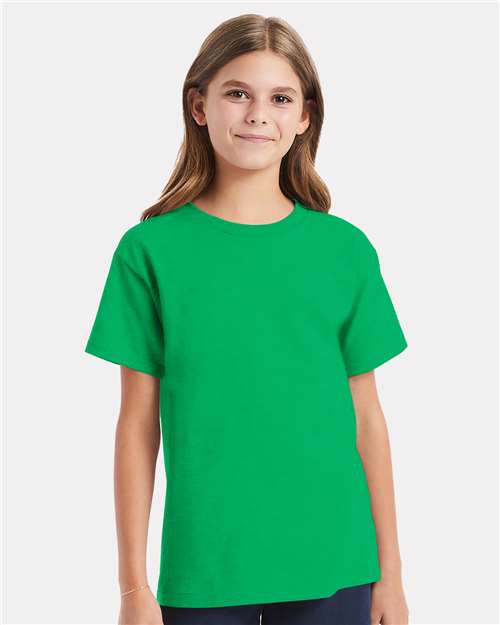 Custom Embroidered - Hanes - Youth Essential-T T-Shirt - Kelly Green - 5480