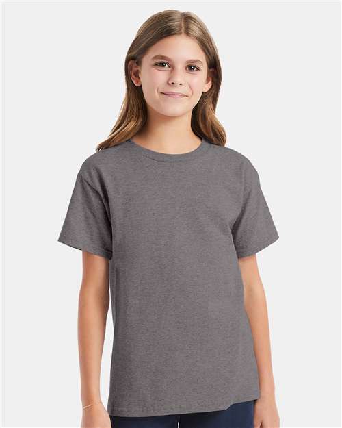 Custom Embroidered - Hanes - Youth Essential-T T-Shirt - Oxford Grey - 5480