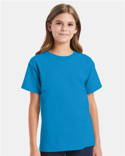 Custom Embroidered - Hanes - Youth Essential-T T-Shirt - Teal - 5480