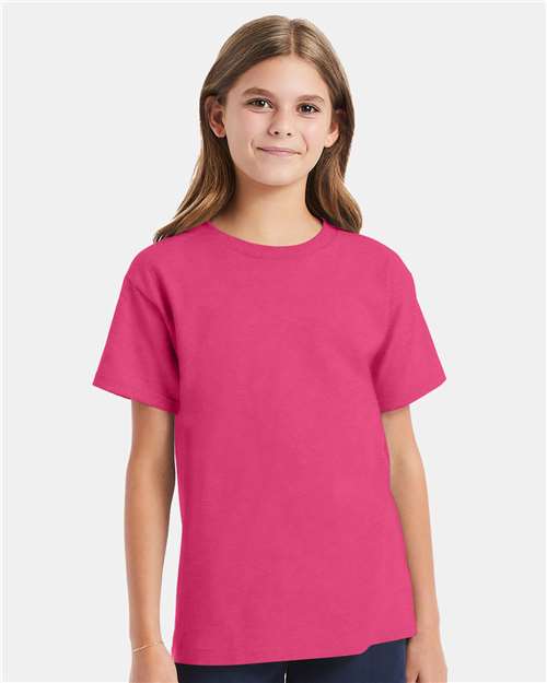 Custom Embroidered - Hanes - Youth Essential-T T-Shirt - Wow Pink - 5480