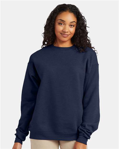 Custom Embroidered - Hanes - Unisex EcoSmart® Crewneck Sweatshirt - Heather Navy - P160