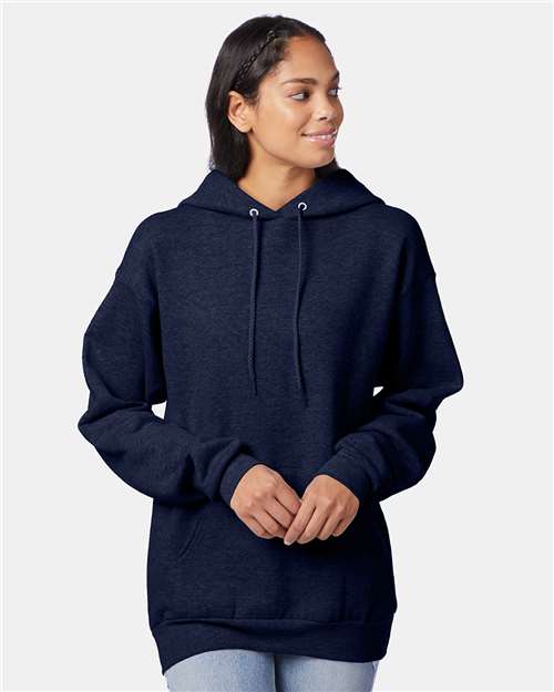 Custom Embroidered - Hanes - Unisex EcoSmart® Hooded Sweatshirt - Heather Navy - P170